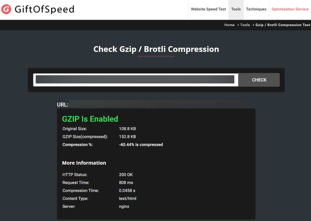 Test d'activation de la compression GZIP