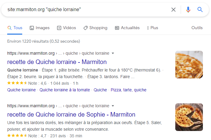 Recherche de cannibalisation possible avec Google