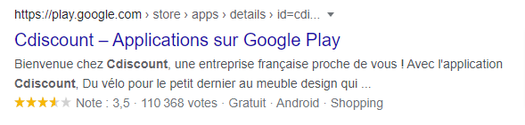 Rich snippet dans une SERP - Google