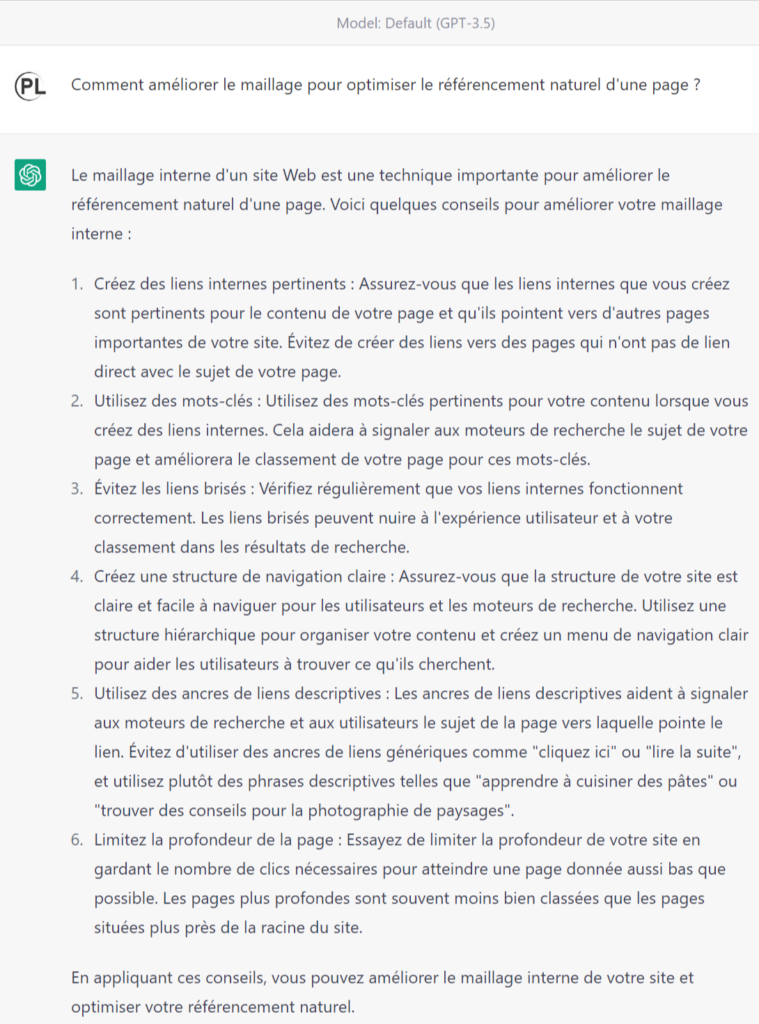 SEO, maillage : OpenAI, ChatGPT avec le modèle de langage GPT-3.5