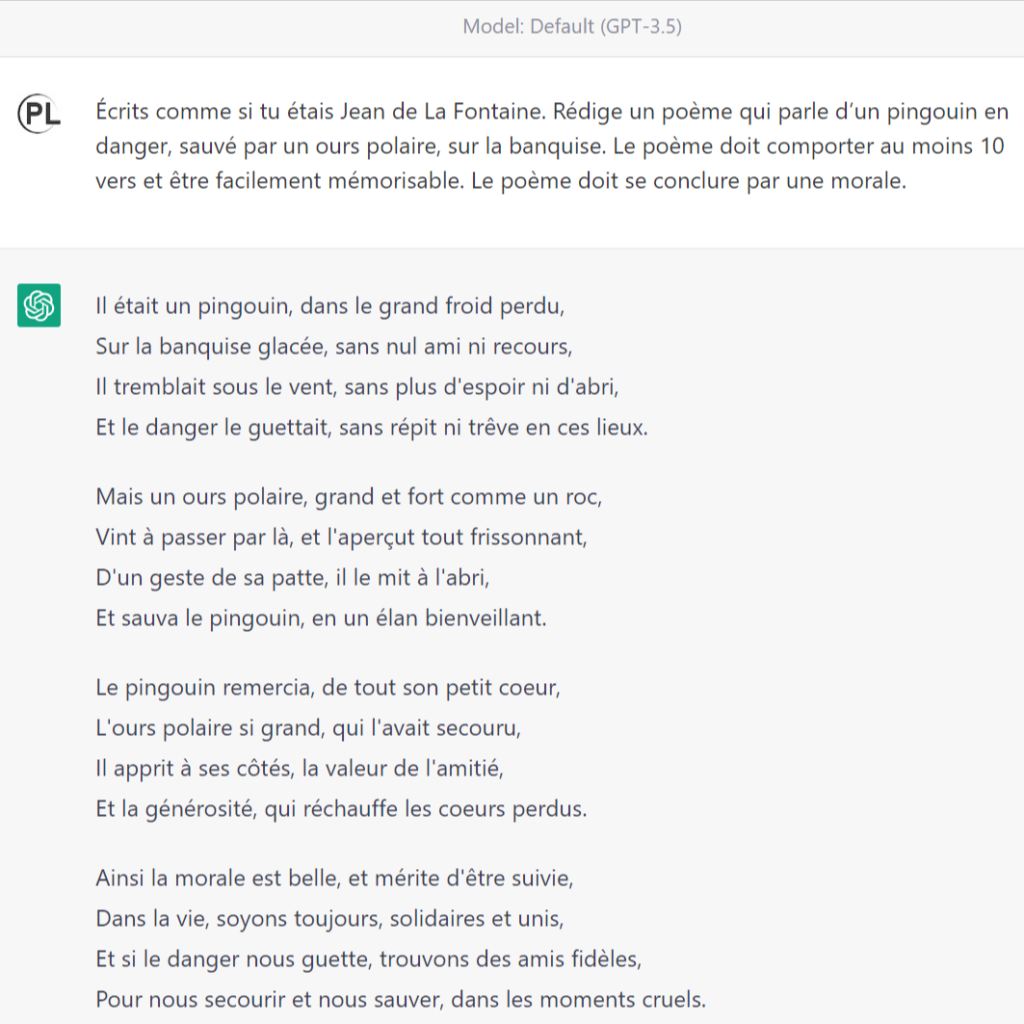 Poème : OpenAI, ChatGPT avec le modèle de langage GPT-3.5