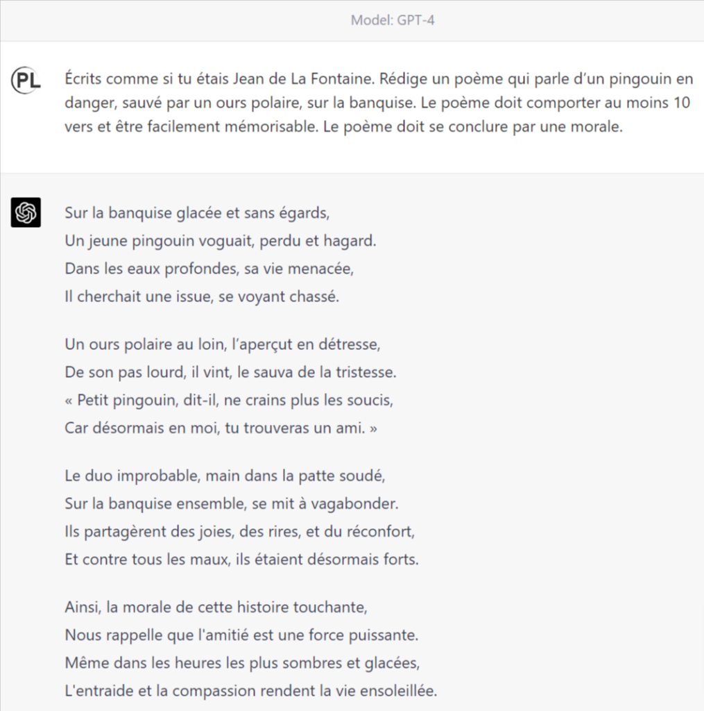Poème : OpenAI, ChatGPT avec le modèle de langage GPT-4