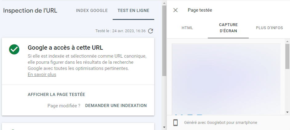 Rendu de page par Google pour smartphone