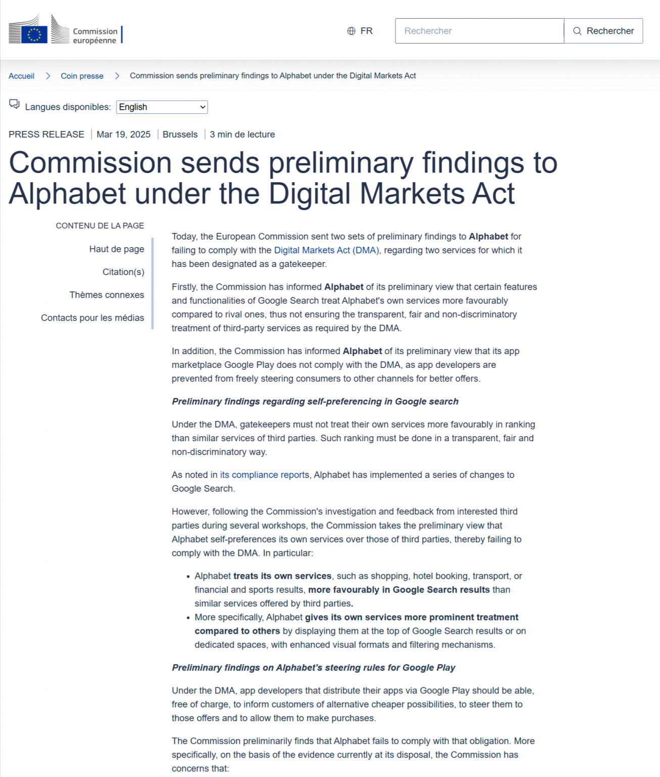 La Commission Européenne accuse officiellement Google de violations du ...
